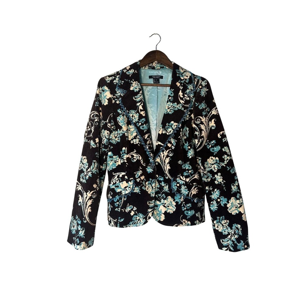 VTG 00s Karen Kane Velvet Blazer Jacket Beaded Brown Damask Floral Y2K Boho 8